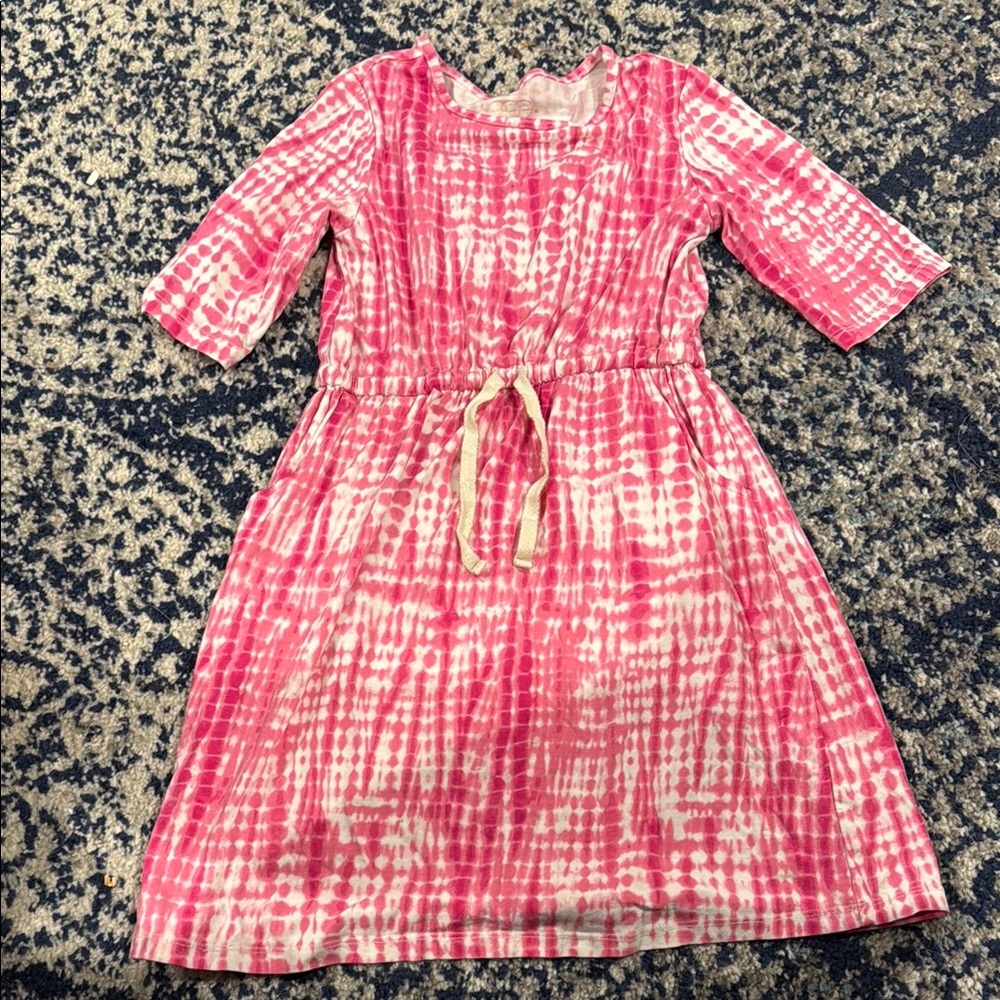 Egg Collective Pink and White Casual Sundress with Crew Neck